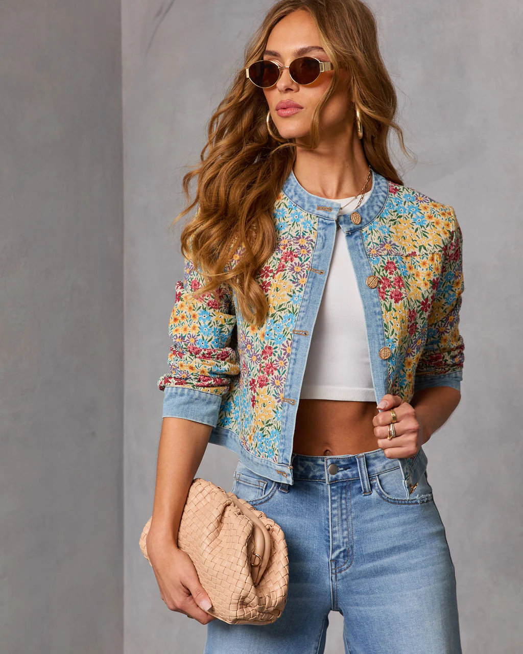 Painted Petal Floral Denim Trim Jacket - Image 6