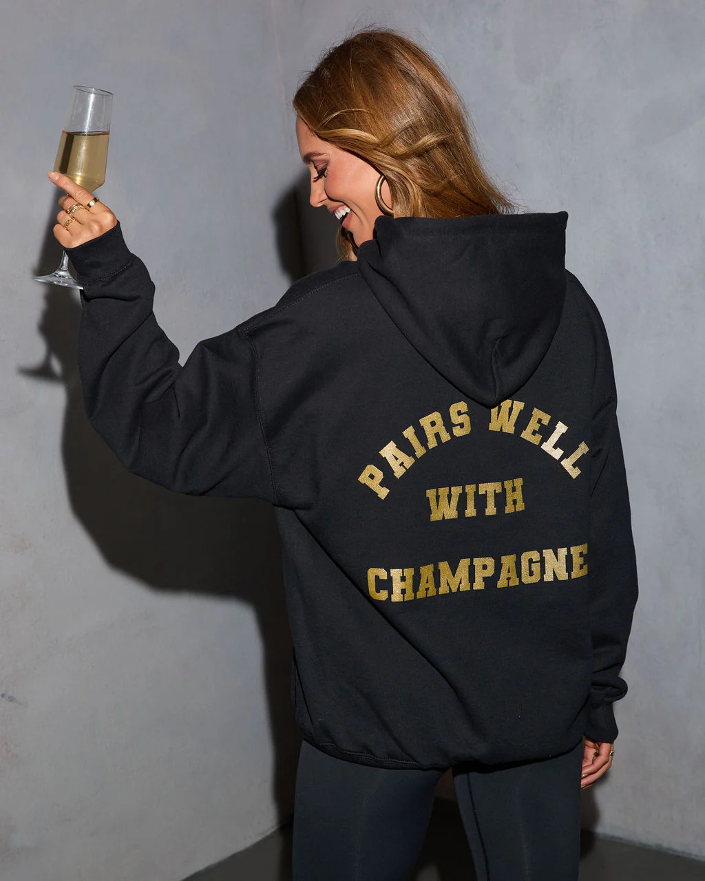 Pairs Well With Champagne Hooded Graphic Sweatshirt - Image 4