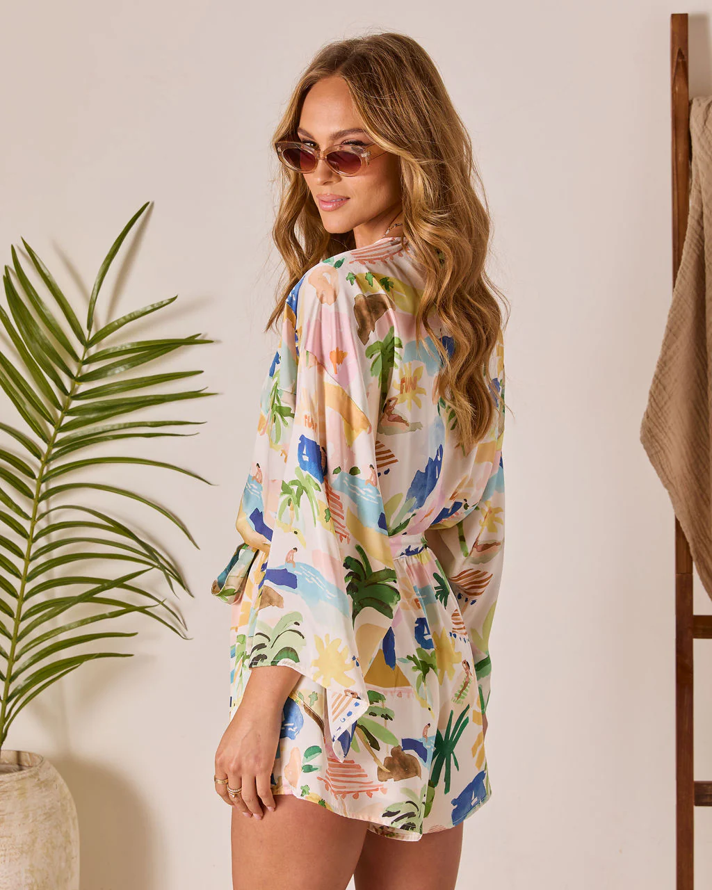 Palm Canyon Satin Tie Waist Romper - Image 10