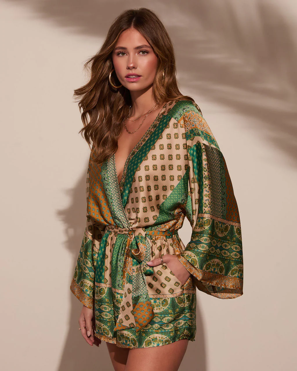 Palm Canyon Satin Tie Waist Romper - Image 39
