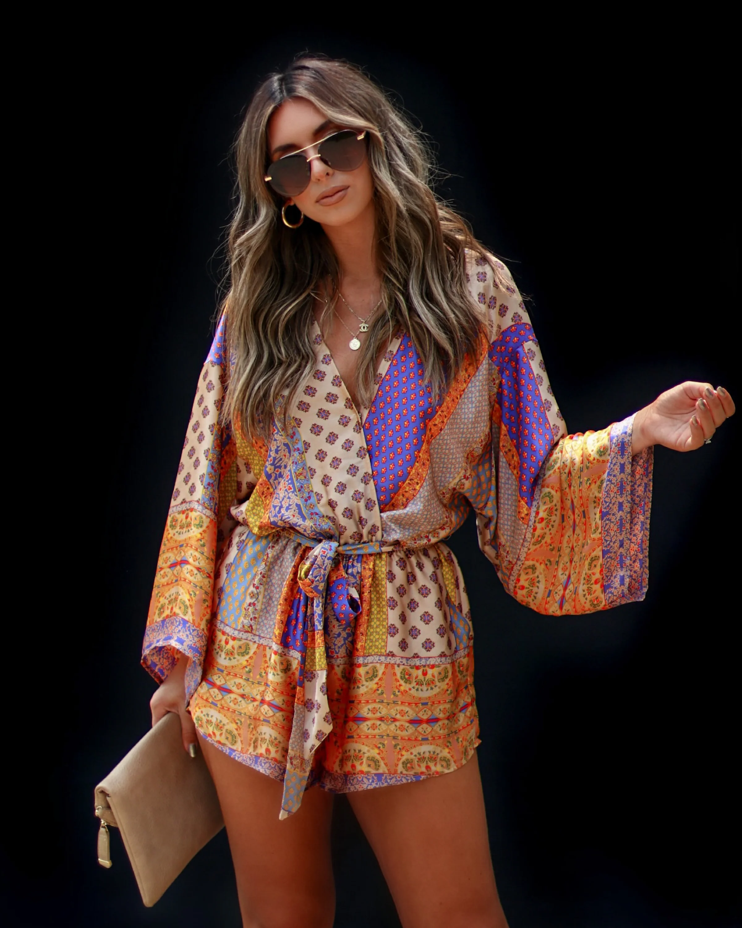 Palm Canyon Satin Tie Waist Romper - Image 43