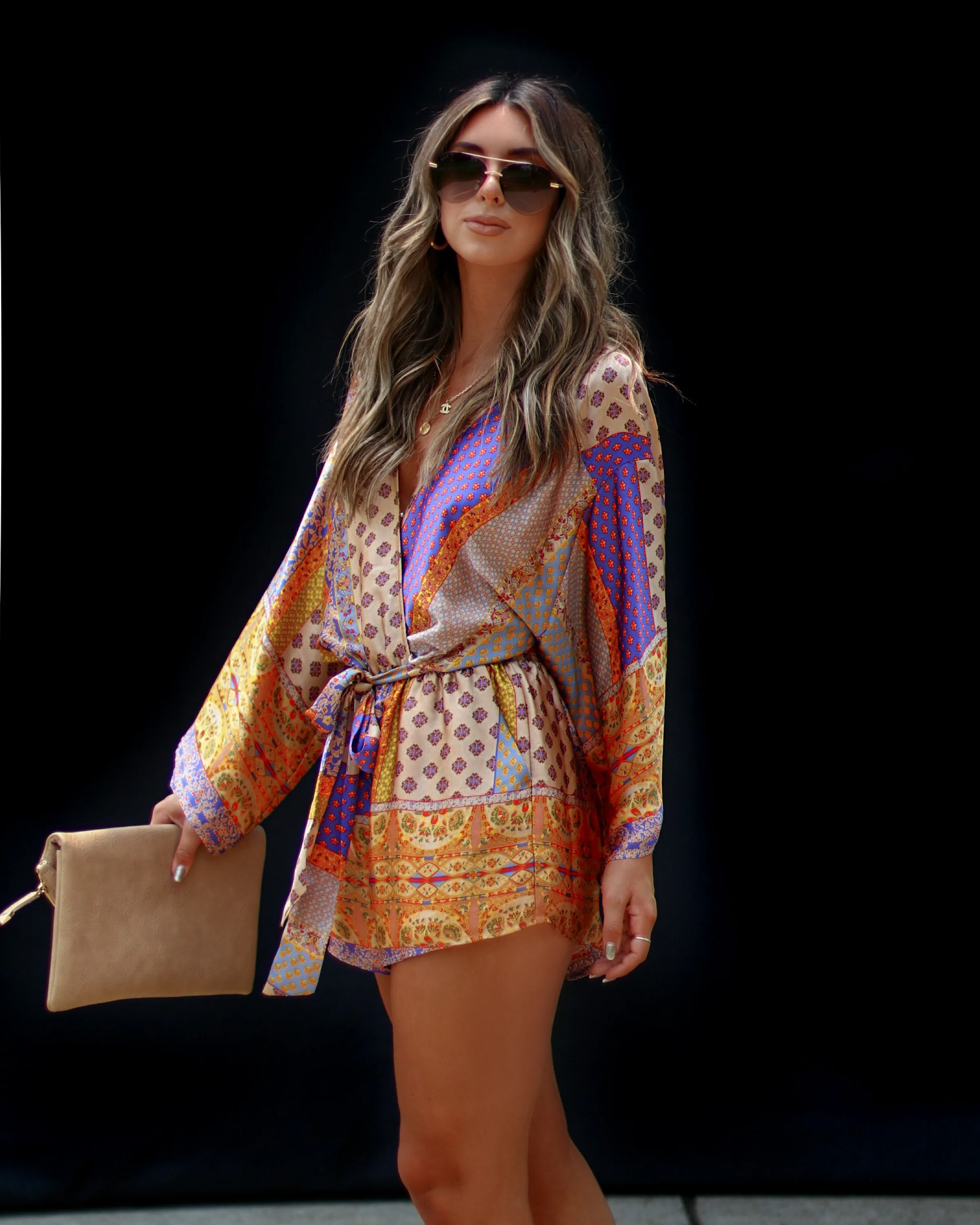 Palm Canyon Satin Tie Waist Romper - Image 45