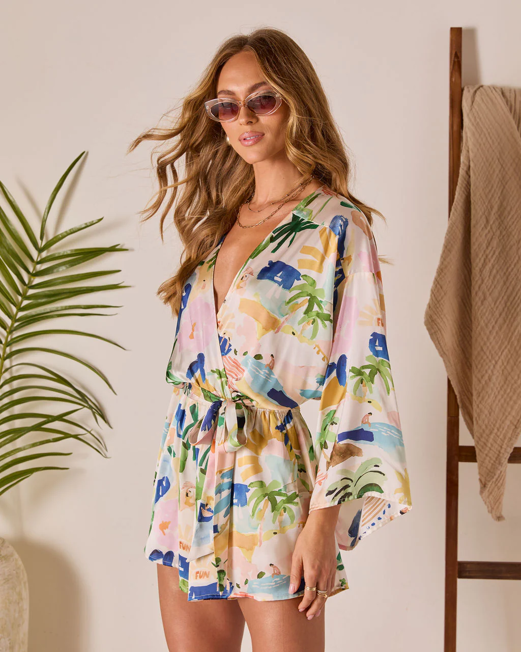 Palm Canyon Satin Tie Waist Romper - Image 9