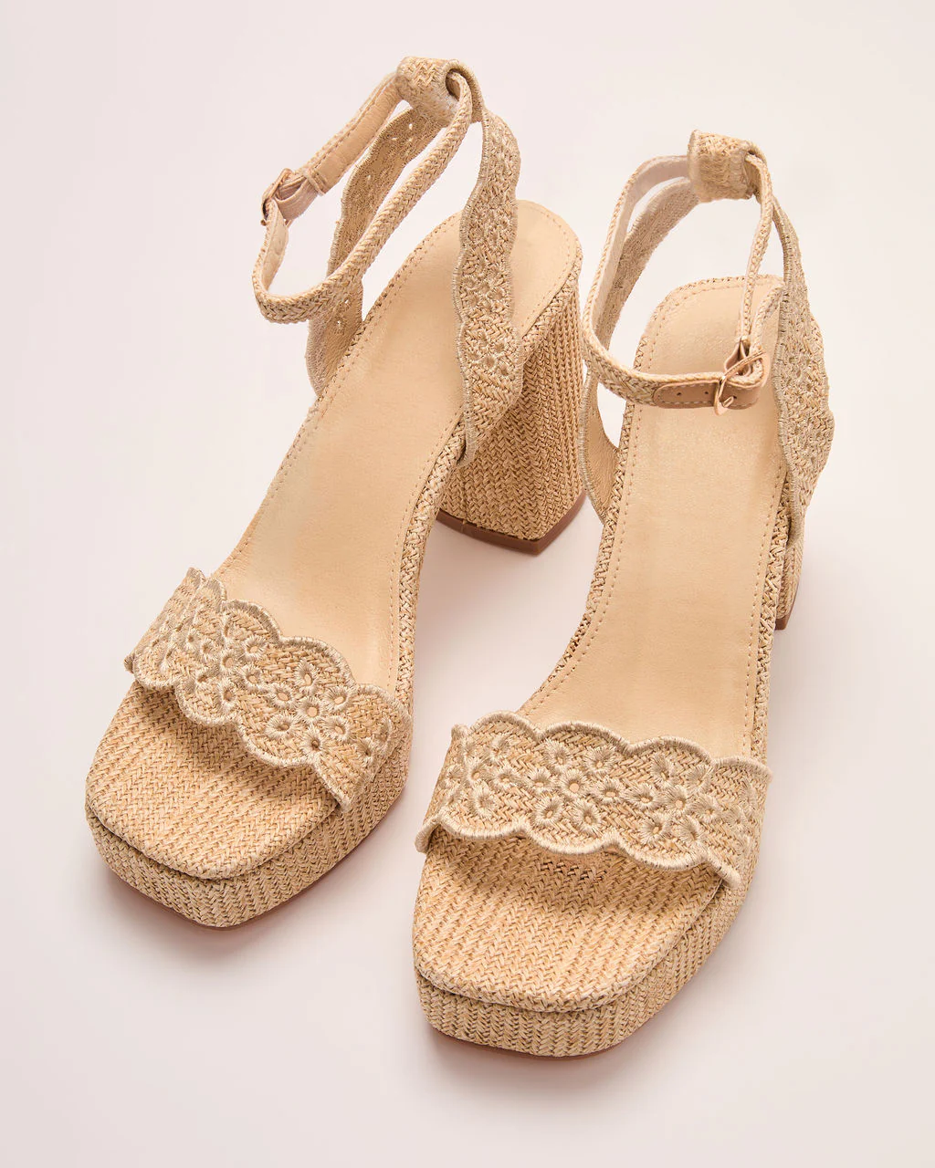 Palm Glow Raffia Laser Cut Heel Sandal - Image 2