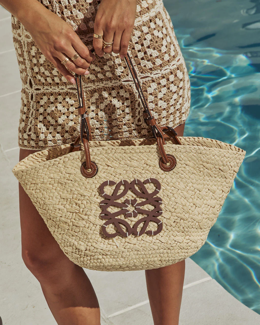 Palm Leaf Monogram Straw Tote Bag - Image 3