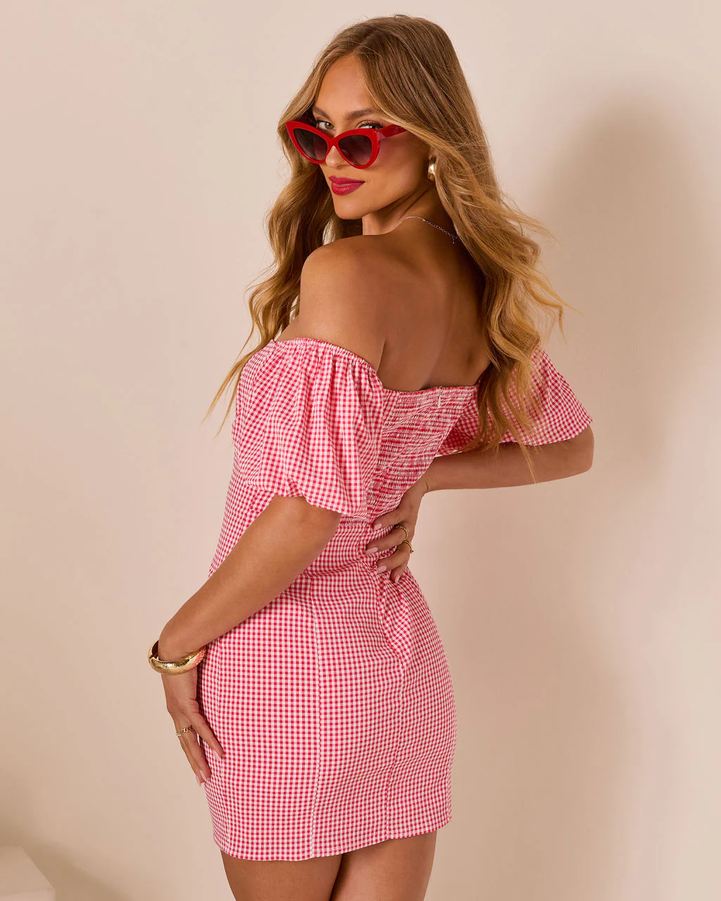 Palomino Gingham Puff Sleeve Mini Dress - Image 4