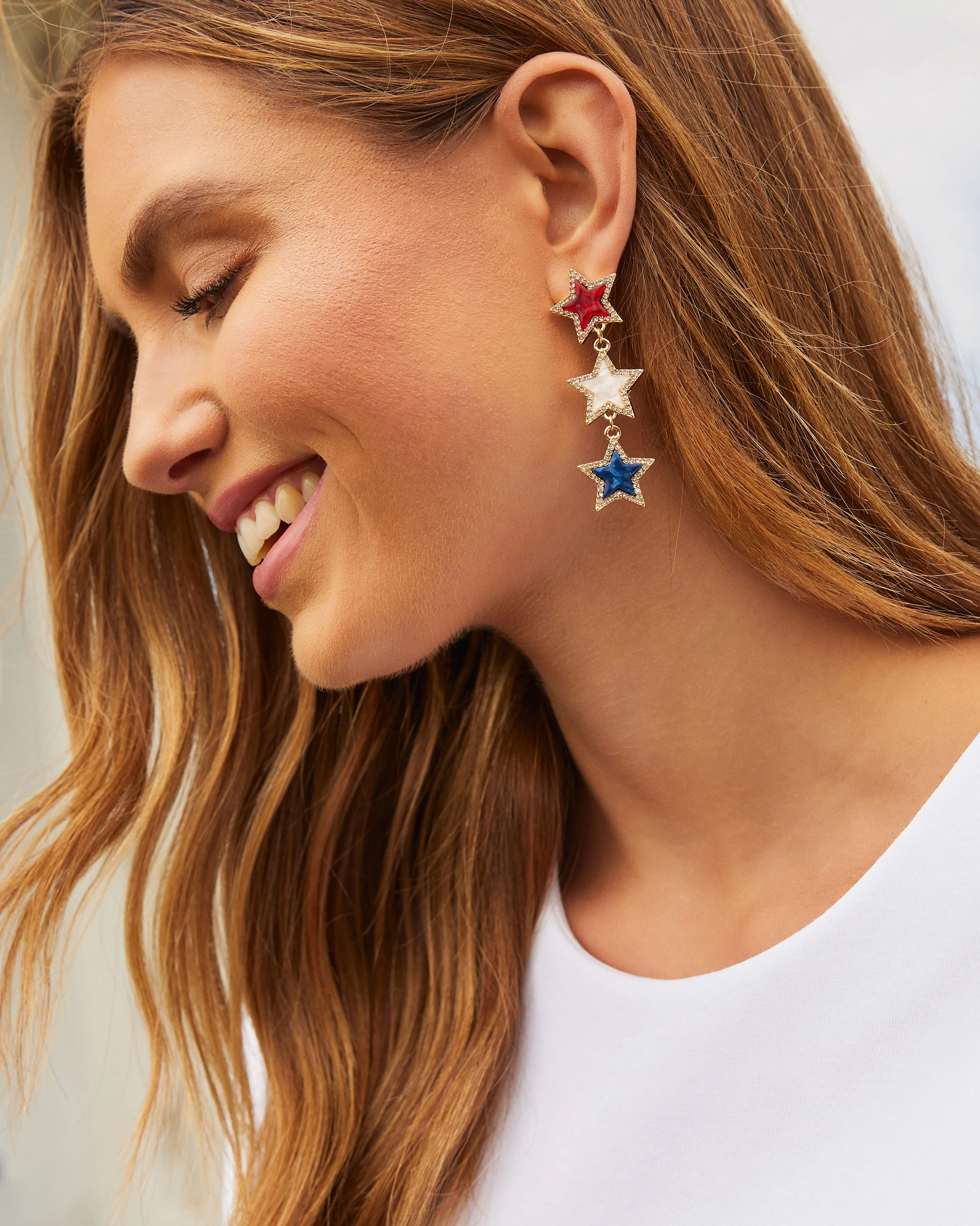 Patriotic Triple Star Drop Earrings - Image 3
