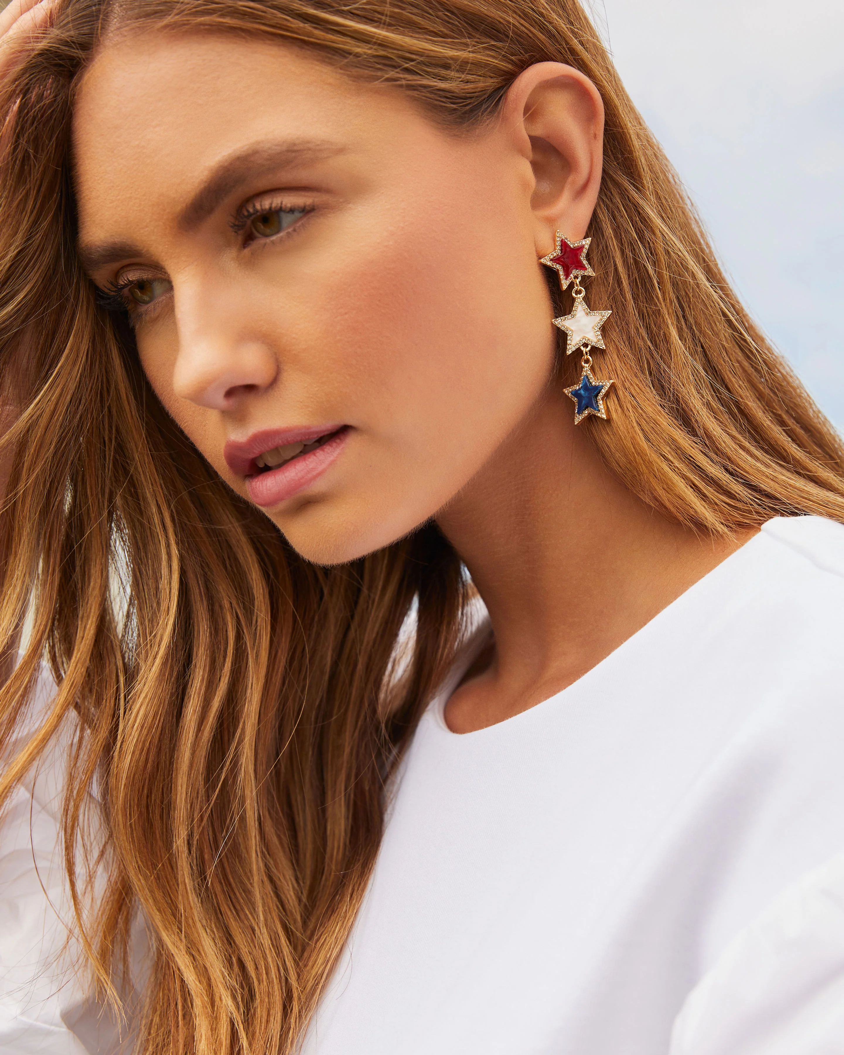 Patriotic Triple Star Drop Earrings - Image 4