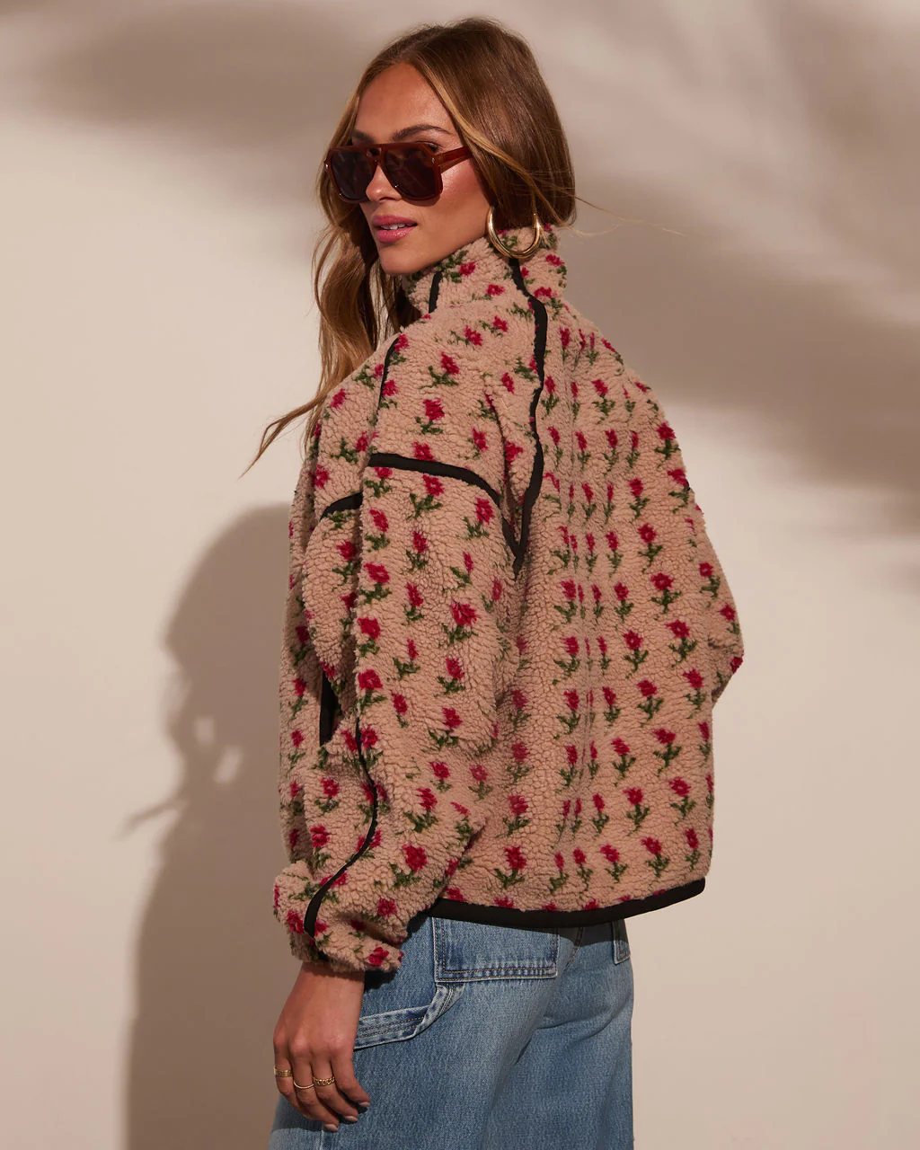 Pauleen Sherpa Floral Quarter Zip Sweatshirt - Image 10