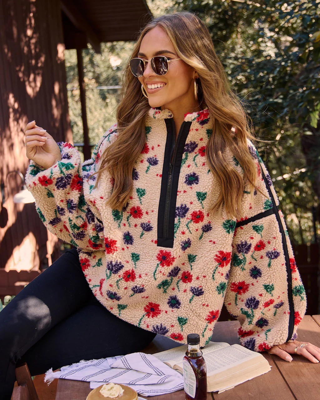 Pauleen Sherpa Floral Quarter Zip Sweatshirt - Image 3