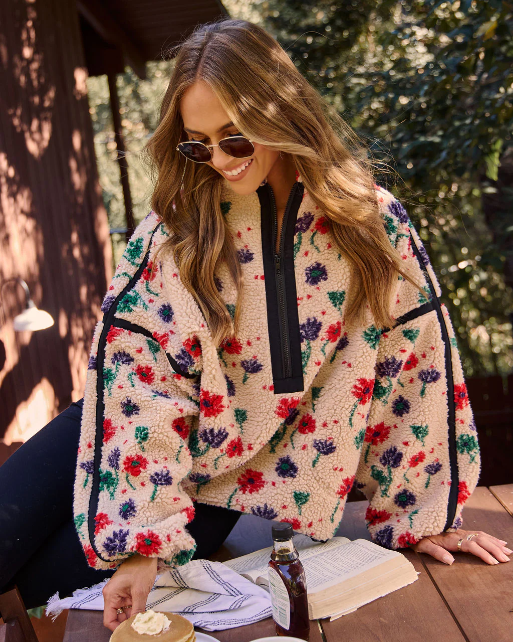 Pauleen Sherpa Floral Quarter Zip Sweatshirt - Image 5