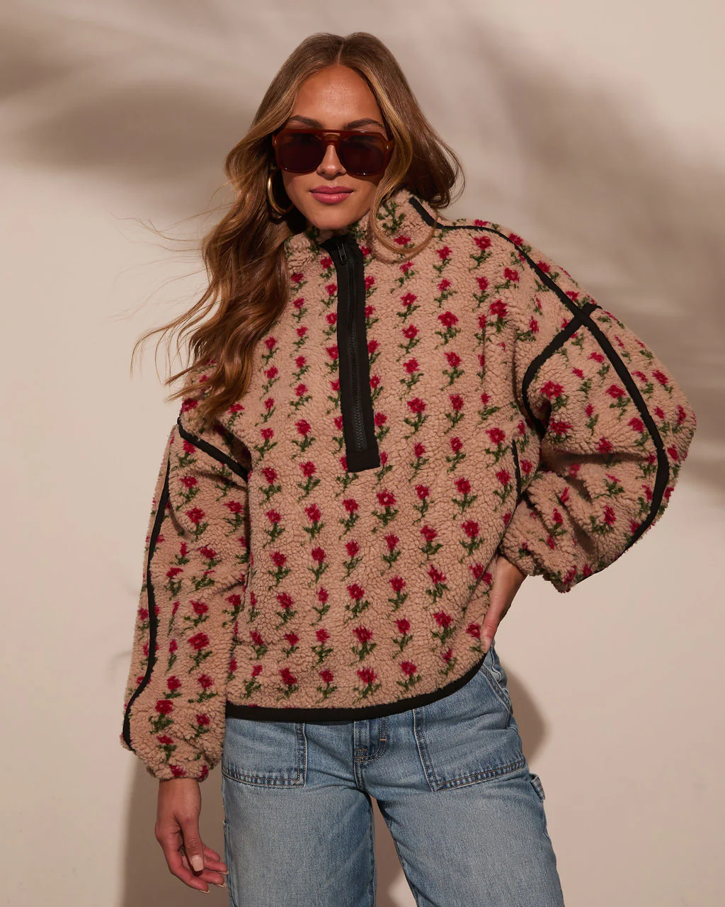 Pauleen Sherpa Floral Quarter Zip Sweatshirt - Image 8