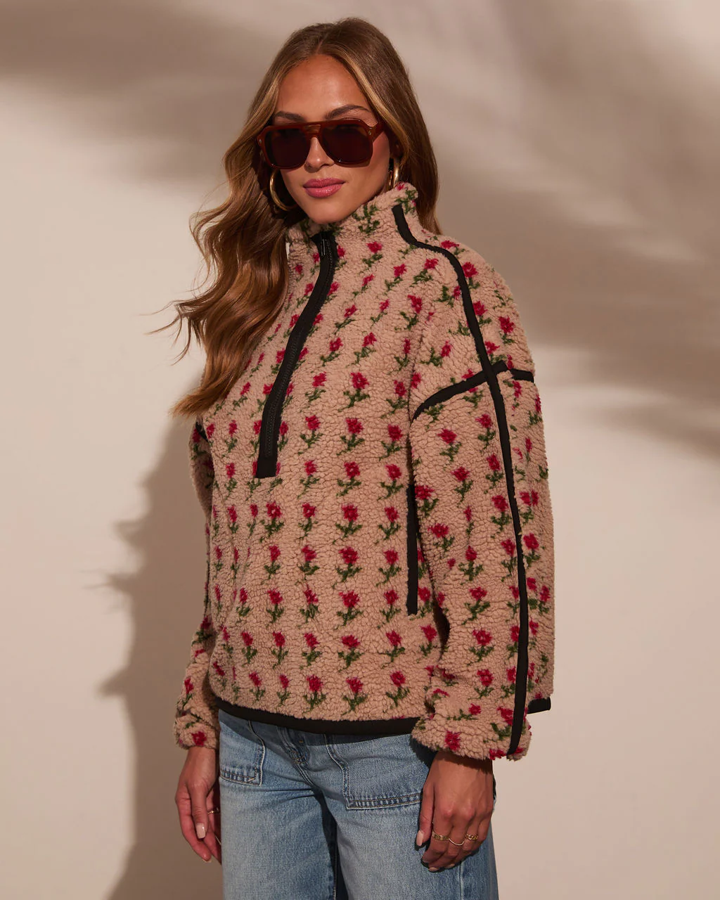 Pauleen Sherpa Floral Quarter Zip Sweatshirt - Image 9