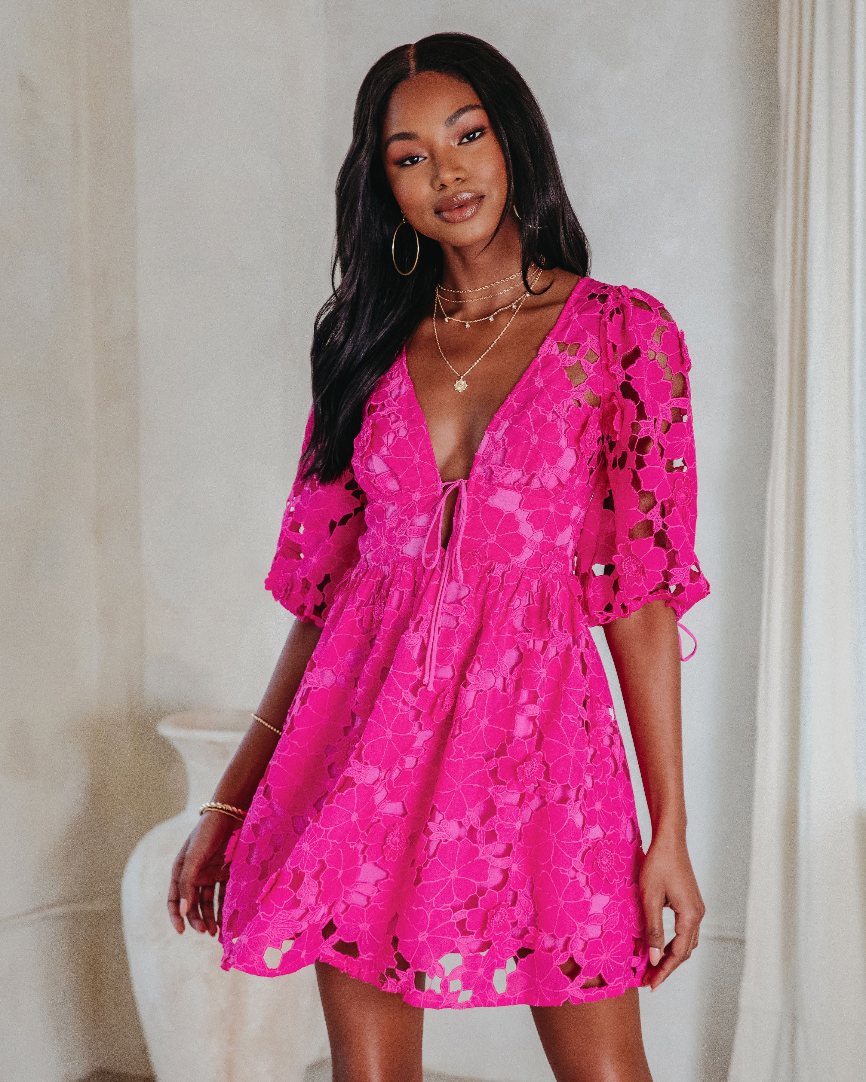 Paulette Floral Crochet Lace Mini Dress - Image 13