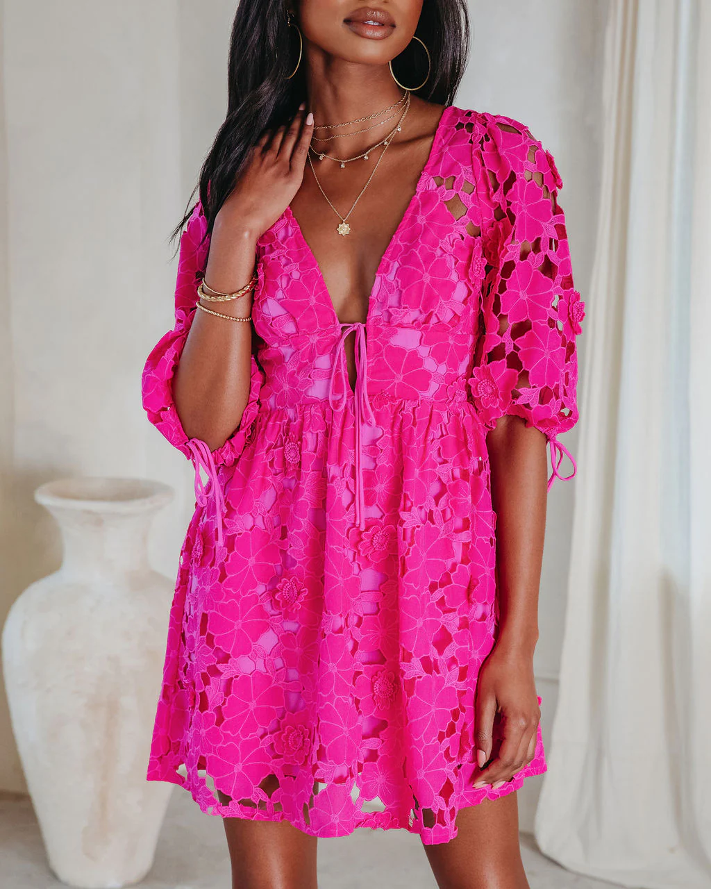 Paulette Floral Crochet Lace Mini Dress - Image 17