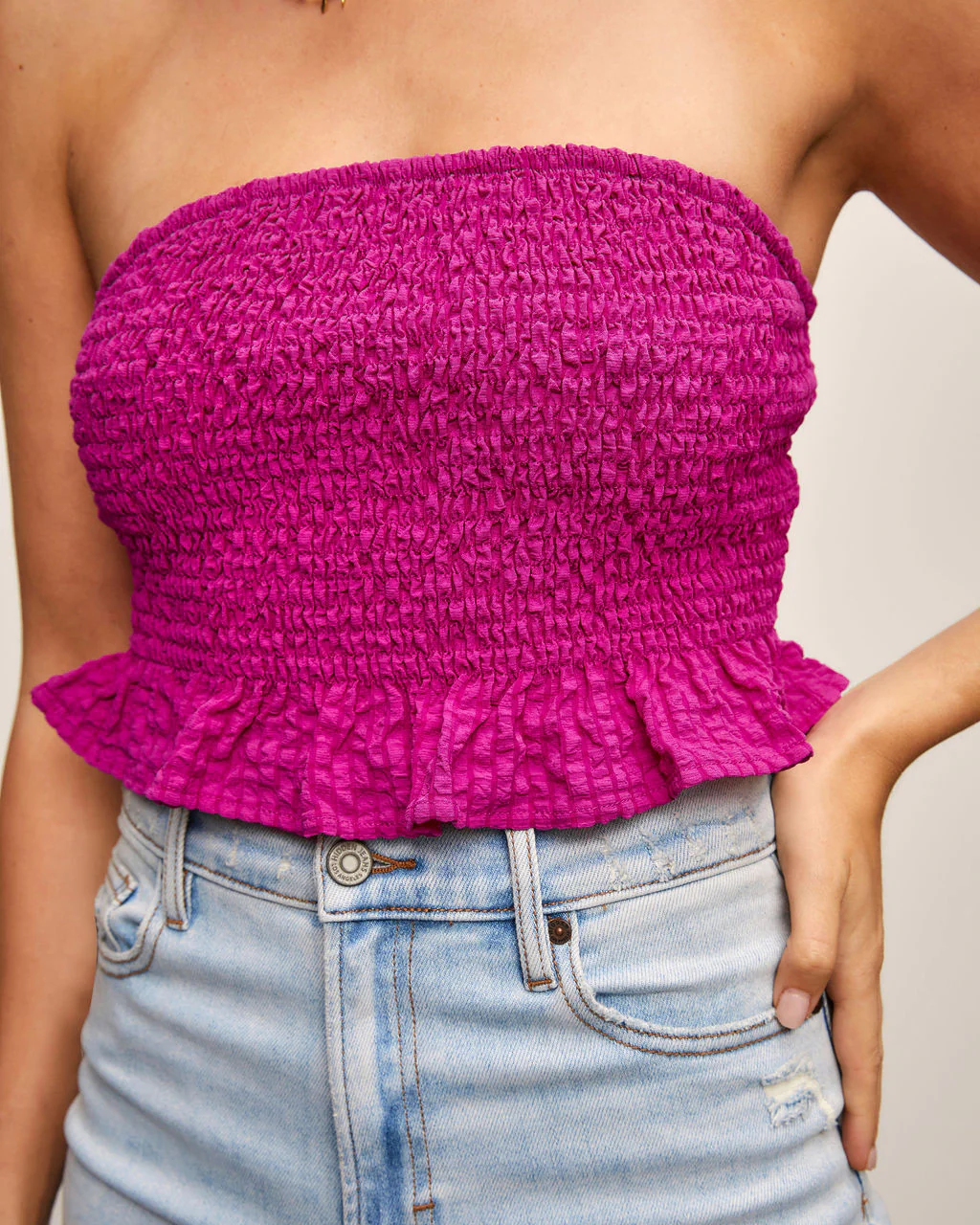 Paulette Strapless Smocked Crop Top - Image 3