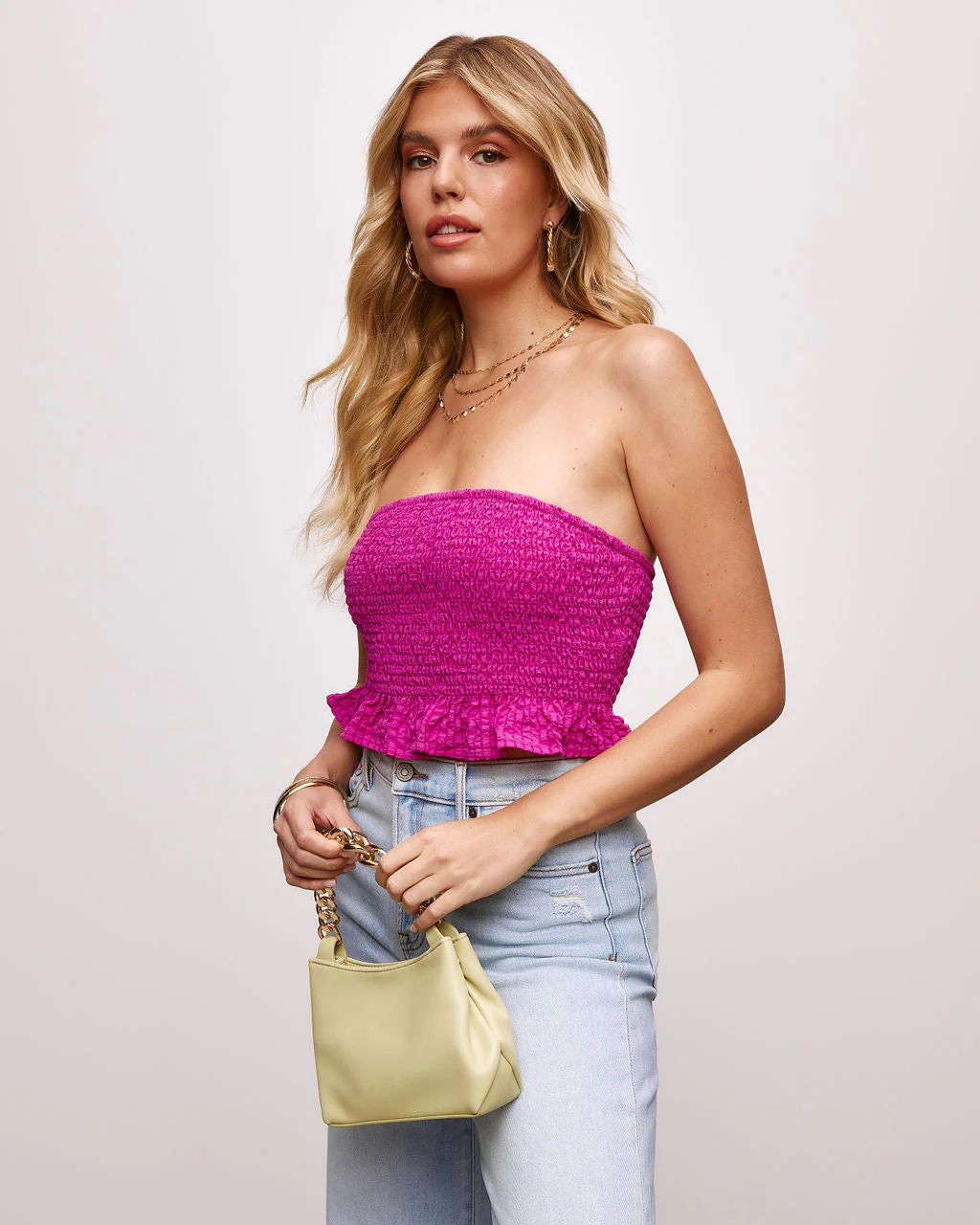 Paulette Strapless Smocked Crop Top - Image 4