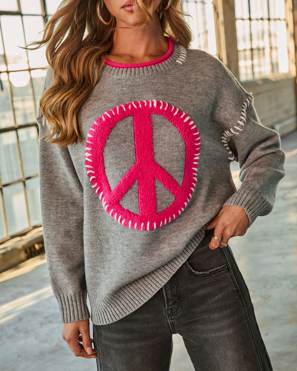Peace Sign Vibes Long Sleeve Graphic Sweater - Image 6