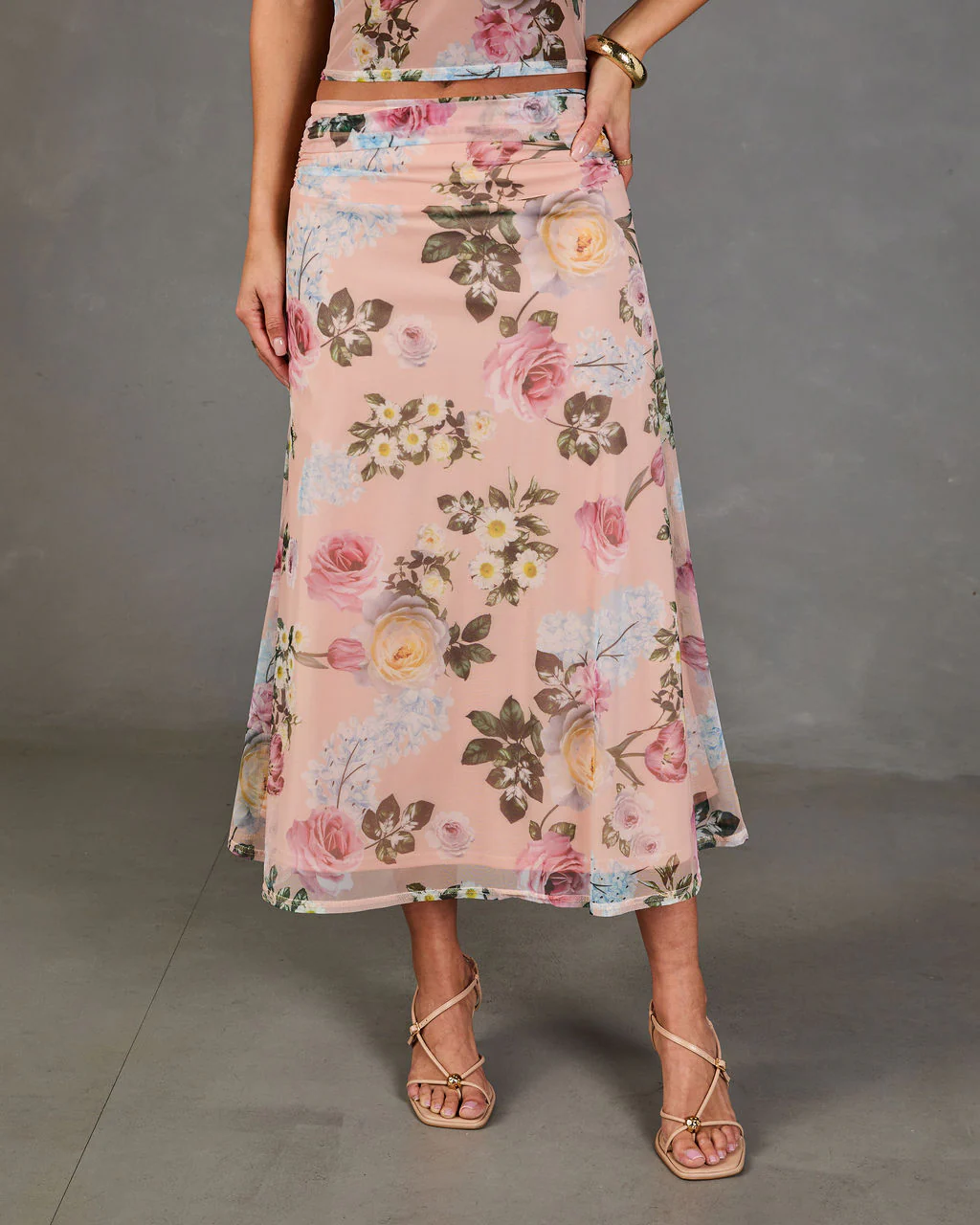 Petal Dream Floral Mesh Midi Skirt - Image 2