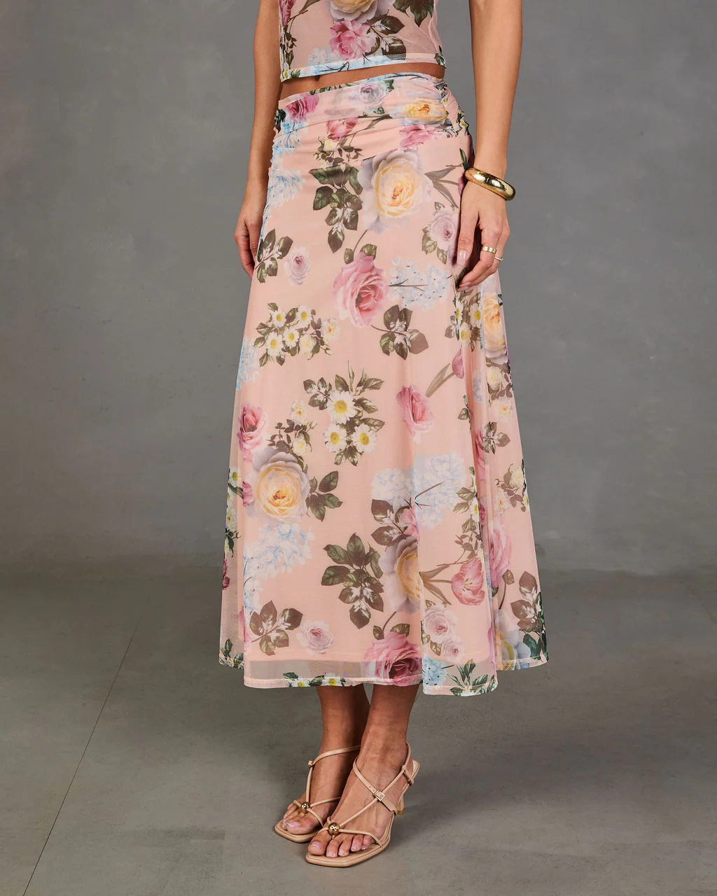 Petal Dream Floral Mesh Midi Skirt - Image 3