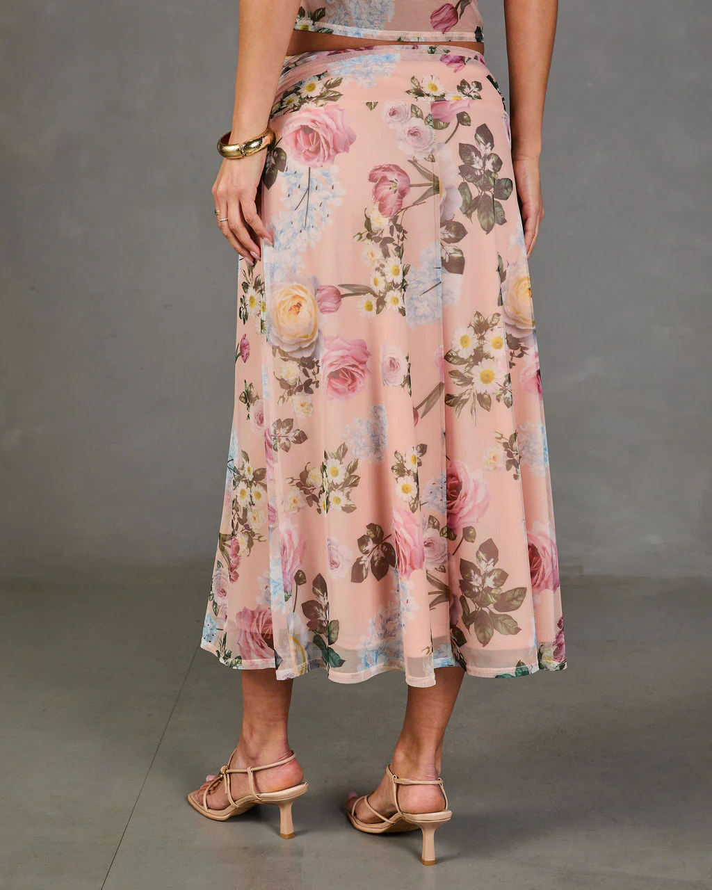 Petal Dream Floral Mesh Midi Skirt - Image 4