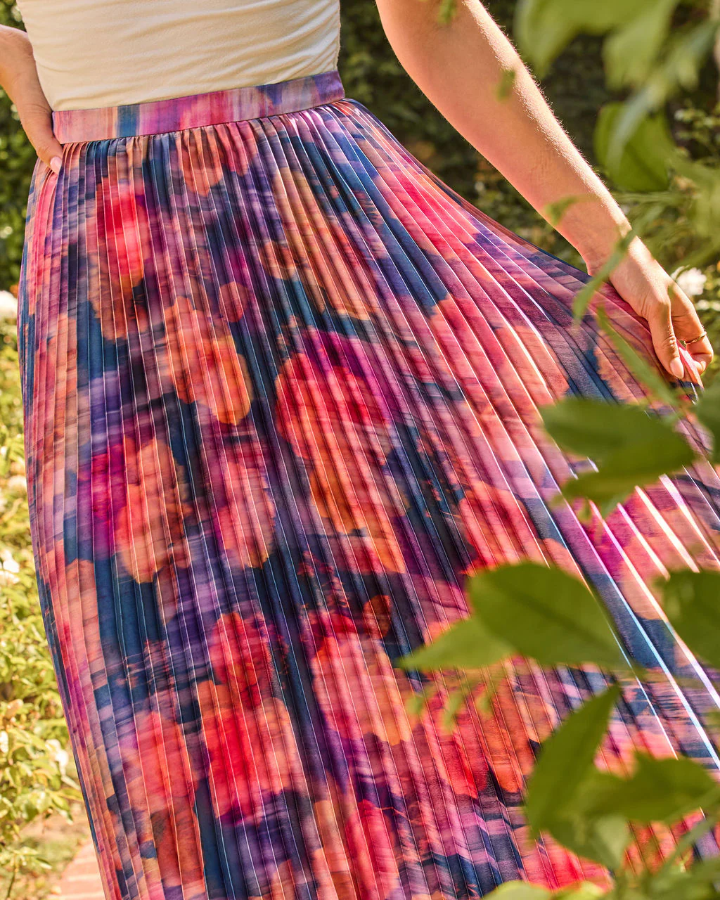 Petal Haven Pleated Floral Midi Skirt - Image 6
