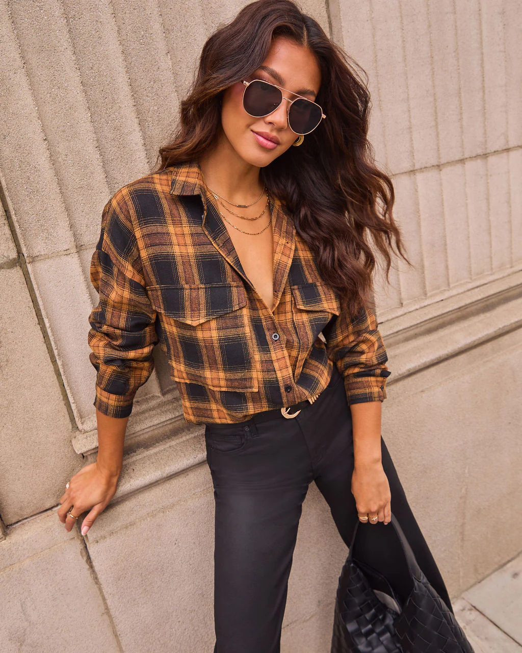 Petaluma Cotton Blend Plaid Button Down Top - Image 32