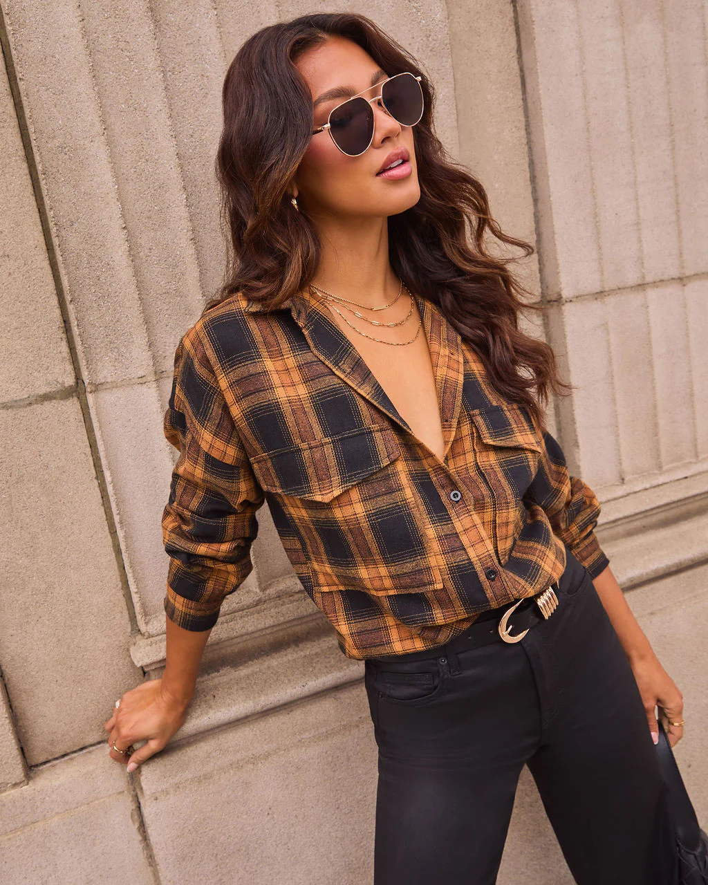 Petaluma Cotton Blend Plaid Button Down Top - Image 36