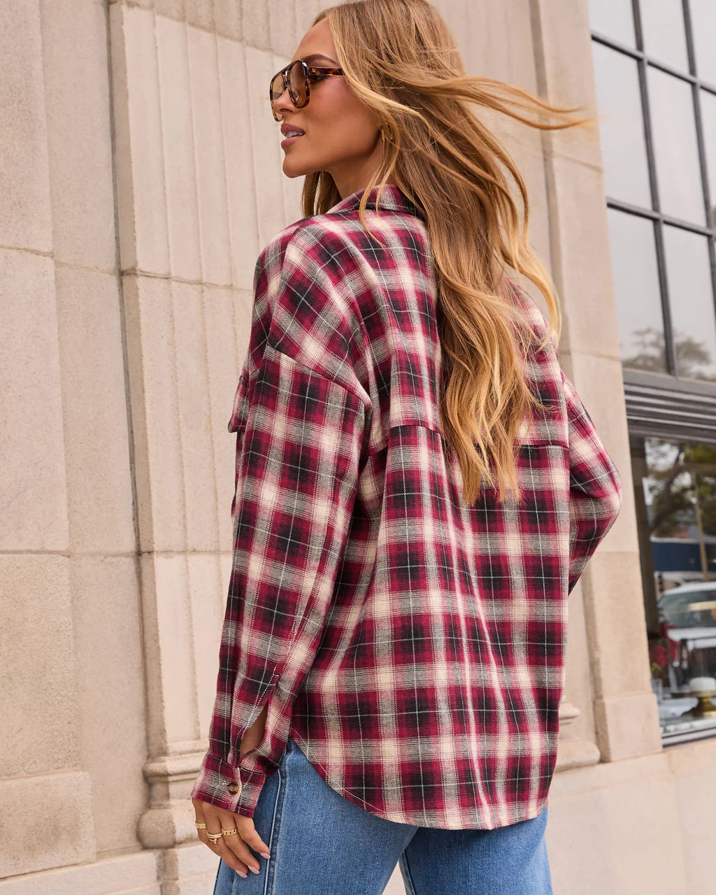 Petaluma Cotton Blend Plaid Button Down Top - Image 4
