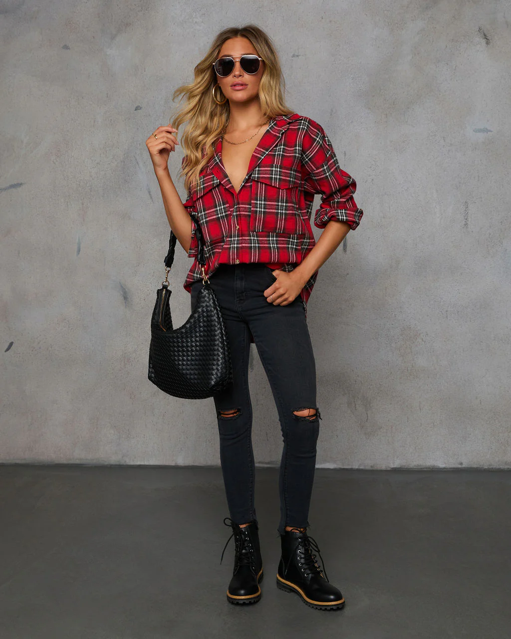 Petaluma Cotton Blend Plaid Button Down Top - Image 44