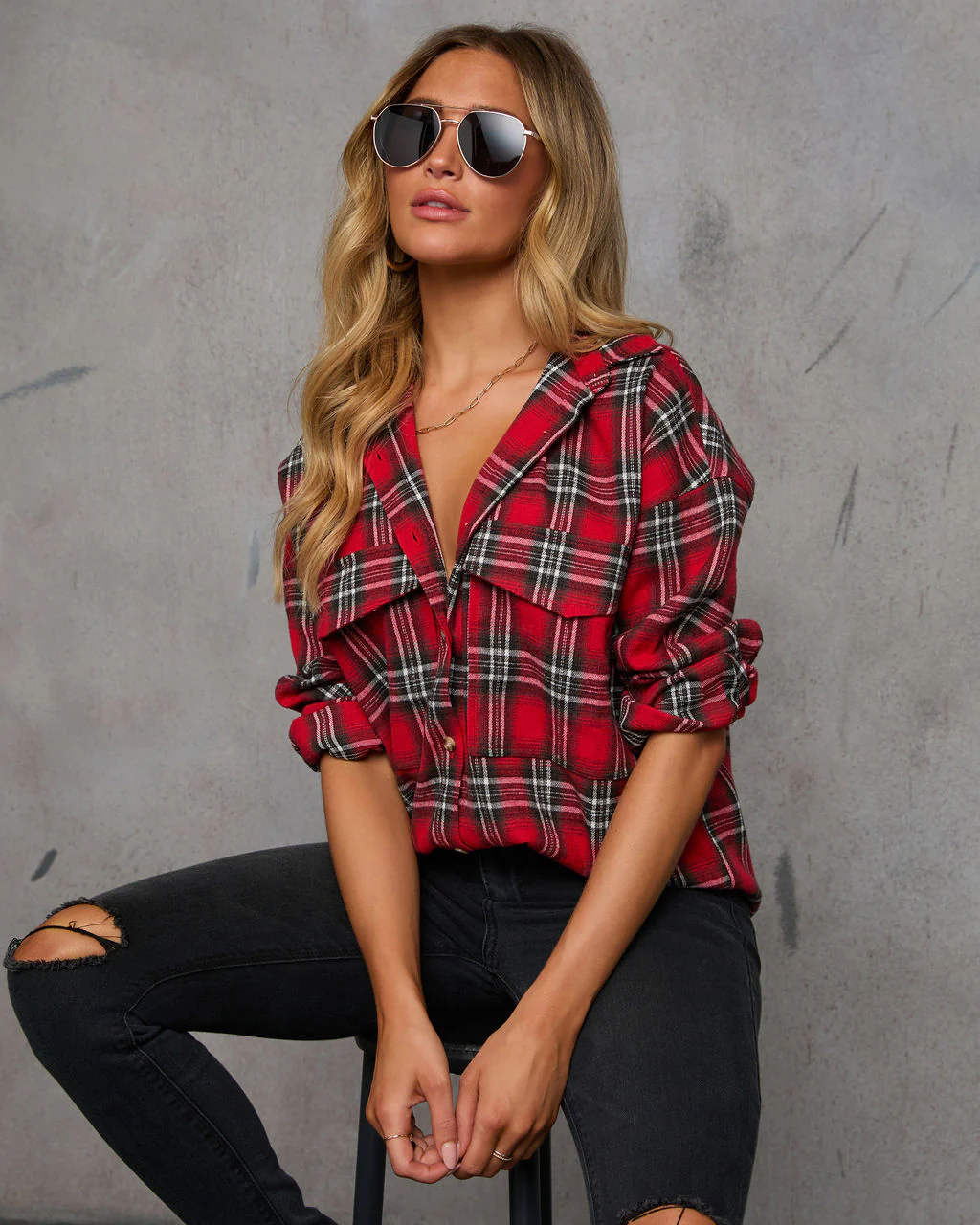 Petaluma Cotton Blend Plaid Button Down Top - Image 48
