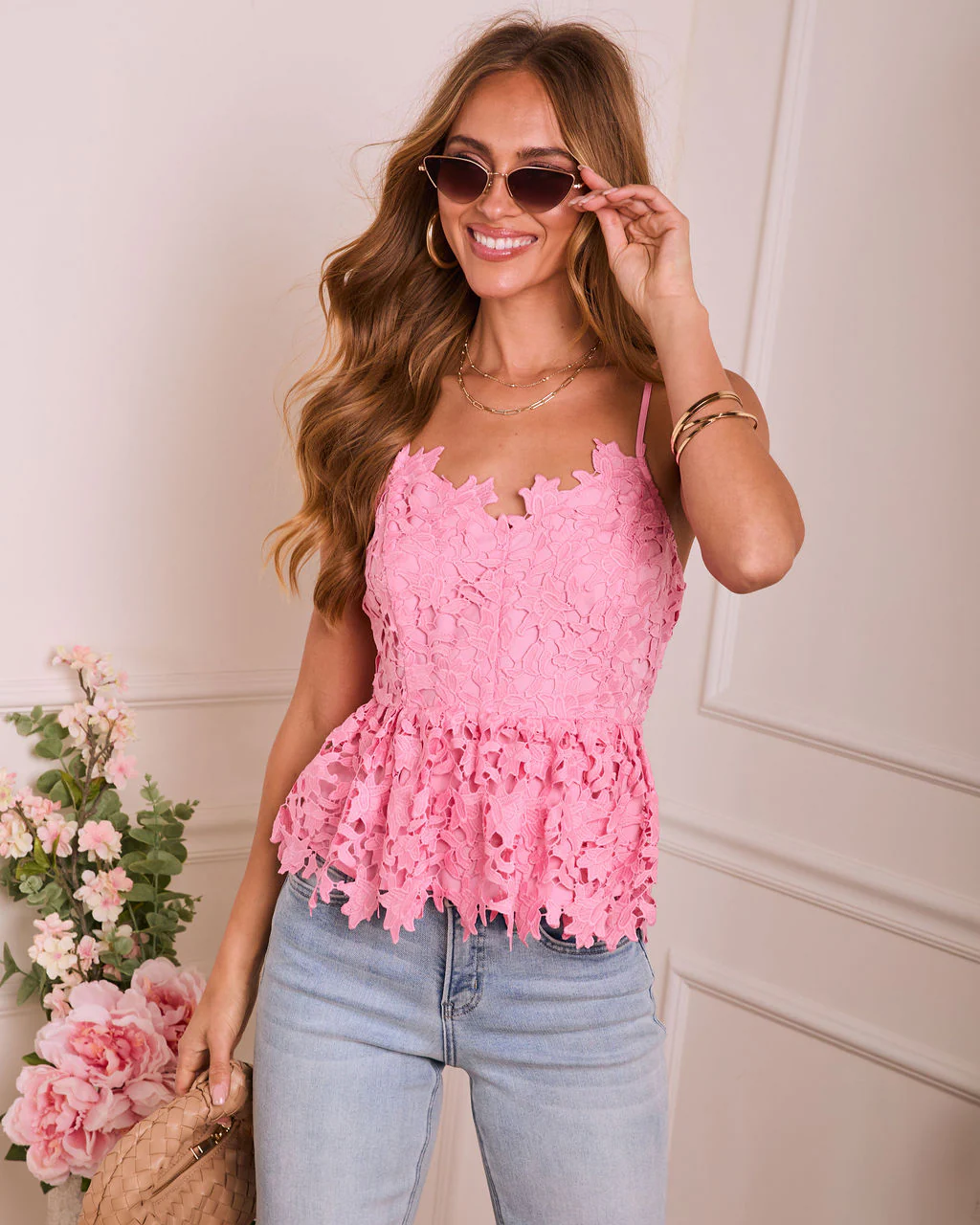Picturesque Open Floral Lace Crochet Peplum Top - Image 11