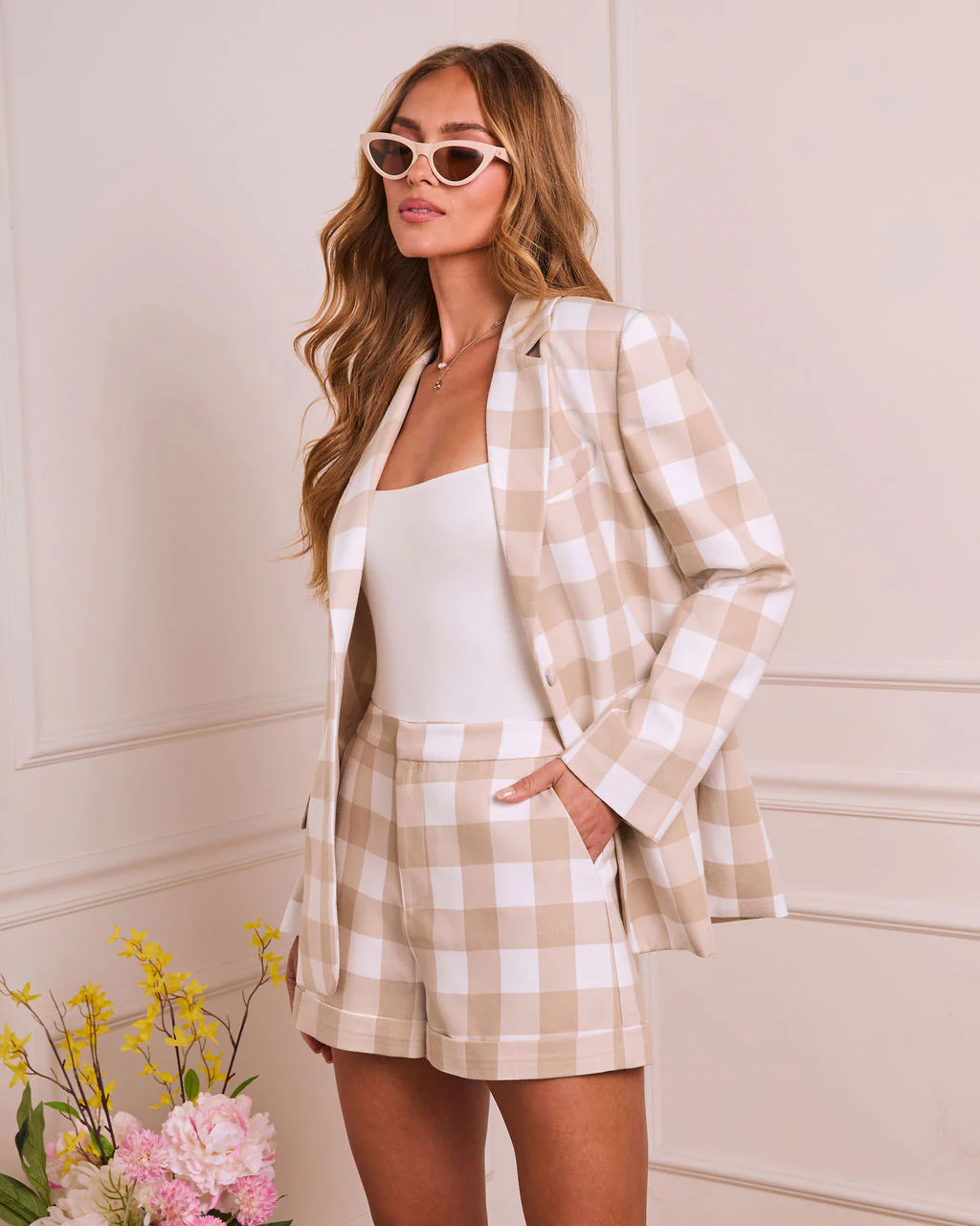 Soft Check Plaid Print Blazer - Image 3