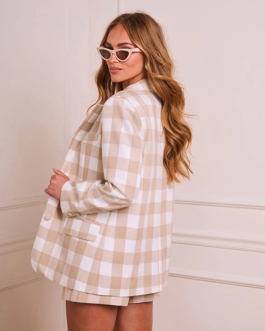 Soft Check Plaid Print Blazer - Image 4