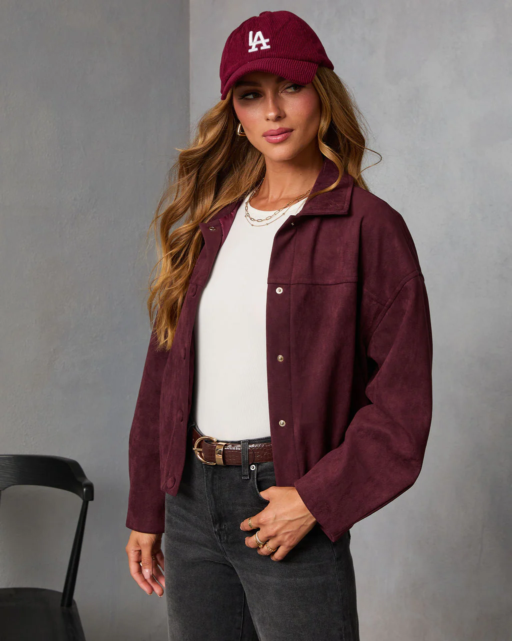 Plum Skies Suede Front Button Shirt Jacket - Image 3