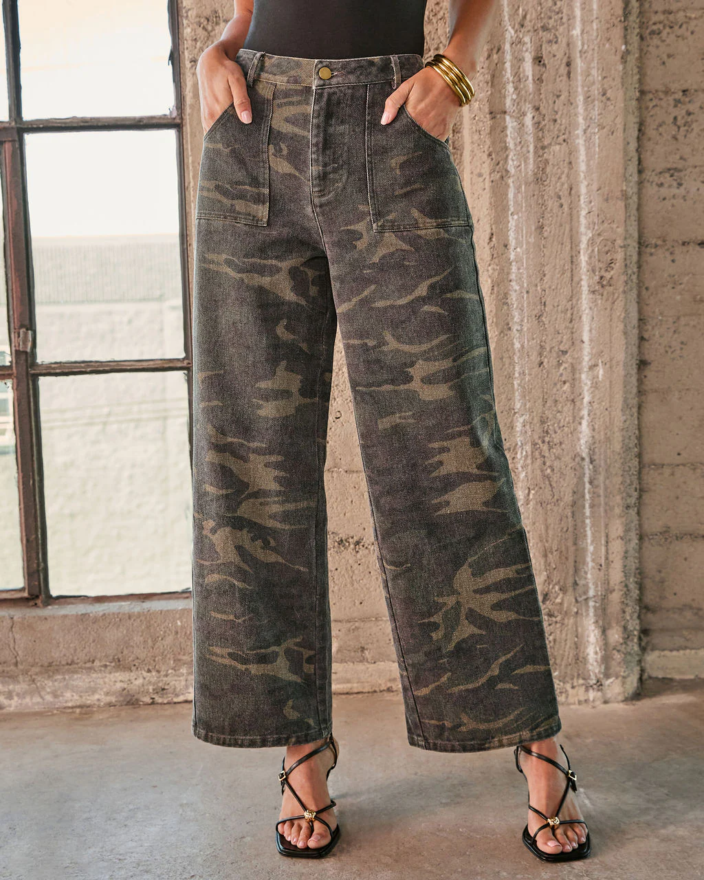 Polished Combat Rigid Straight Leg Camo Print Jeans - Image 5