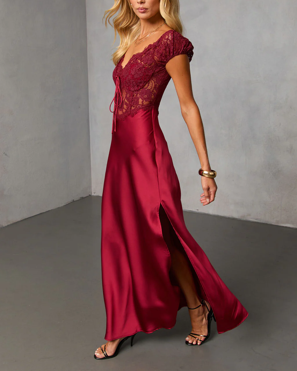 Polished Romance Lace Satin Maxi Dress - Image 3