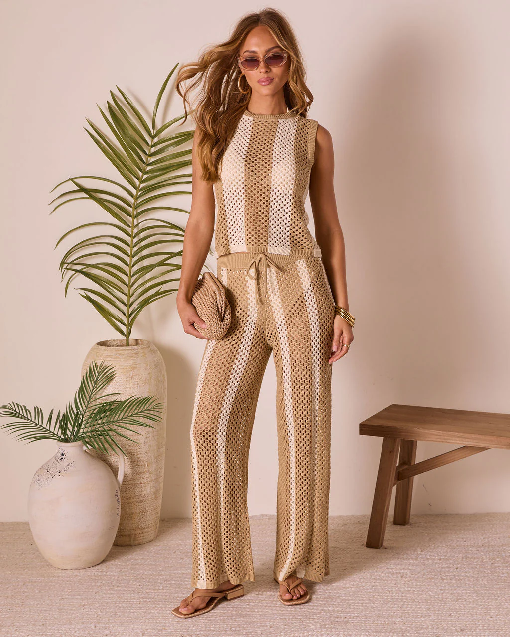 Poolside Daydream Striped Crochet Cover Up Top - Image 2
