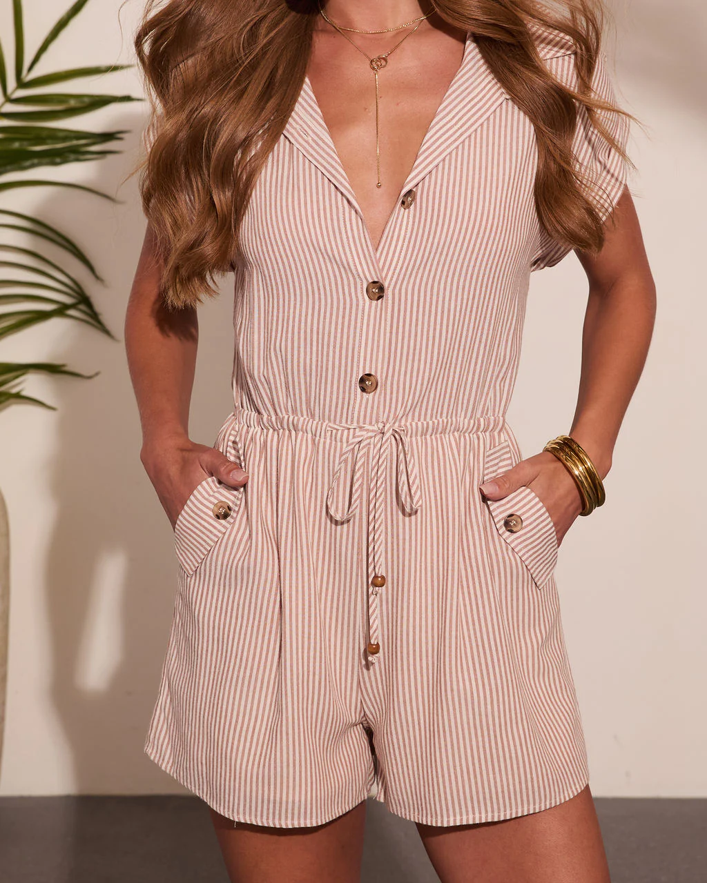 Poolside Lagoon Striped Drawstring Waist Tie Romper - Image 6