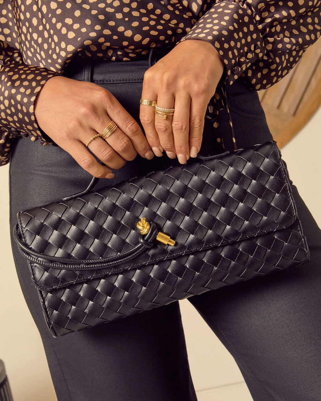 Porta Woven Leather Top Handle Clutch - Image 5