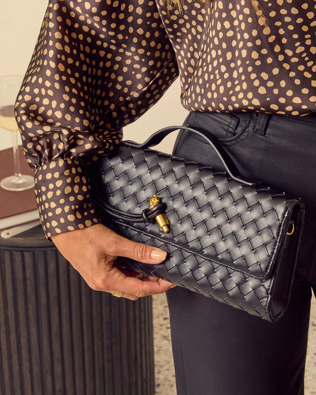 Porta Woven Leather Top Handle Clutch - Image 8