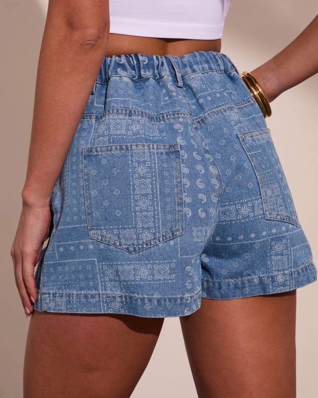 Prairie Canyon Paisley Denim Waist Tie Shorts - Image 4