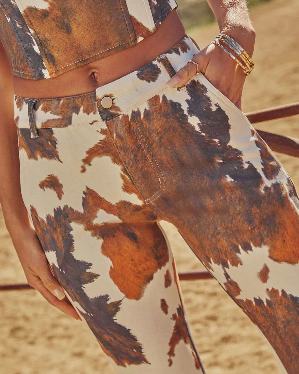 Prairie Rodeo Flare Leg Cow Print Pants - Image 6