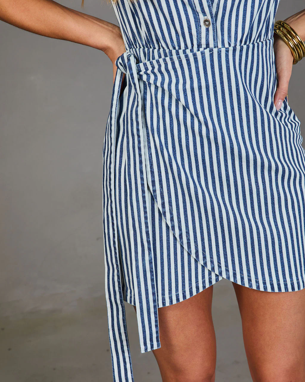 Prep School Blues Striped Wrap Tie Mini Shirt Dress - Image 6
