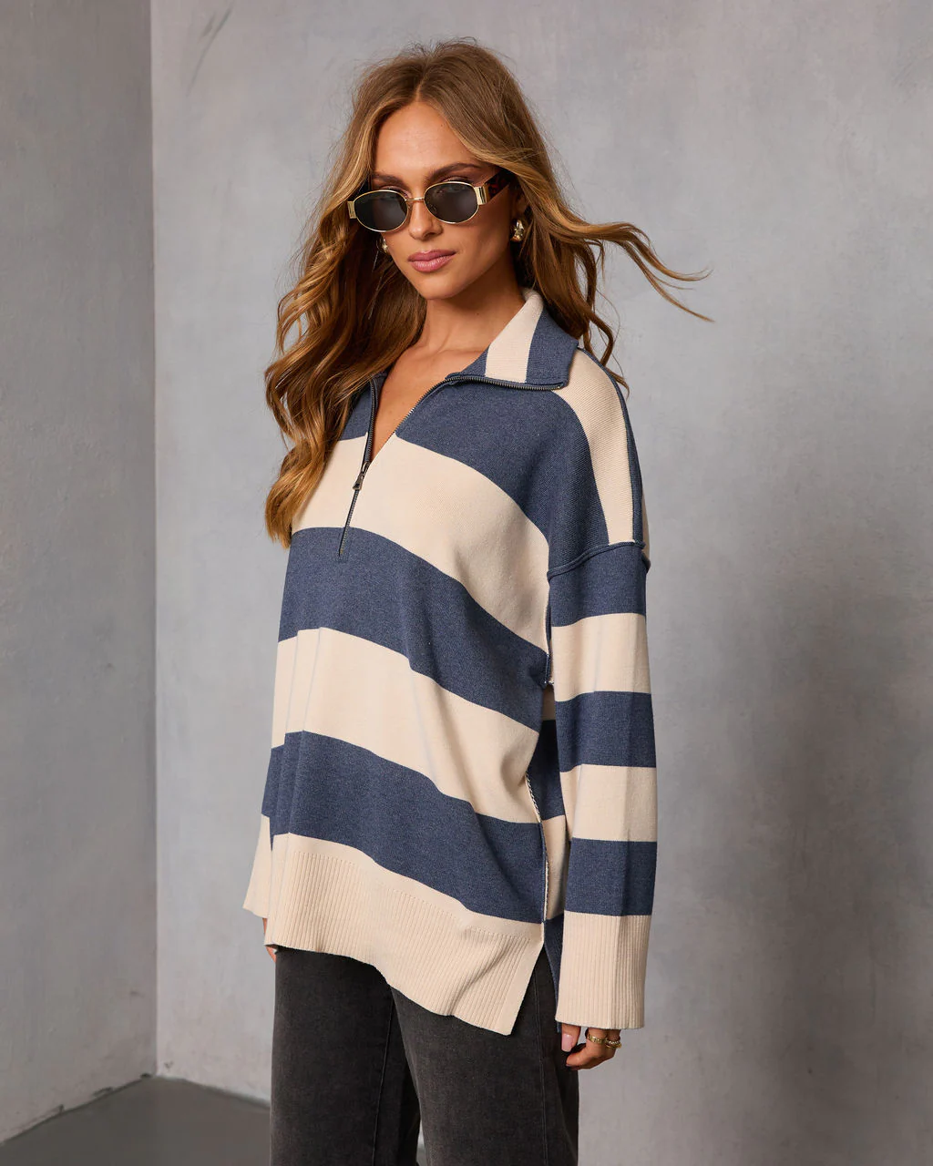 Jussie Striped Half Zip Sweater - Image 3