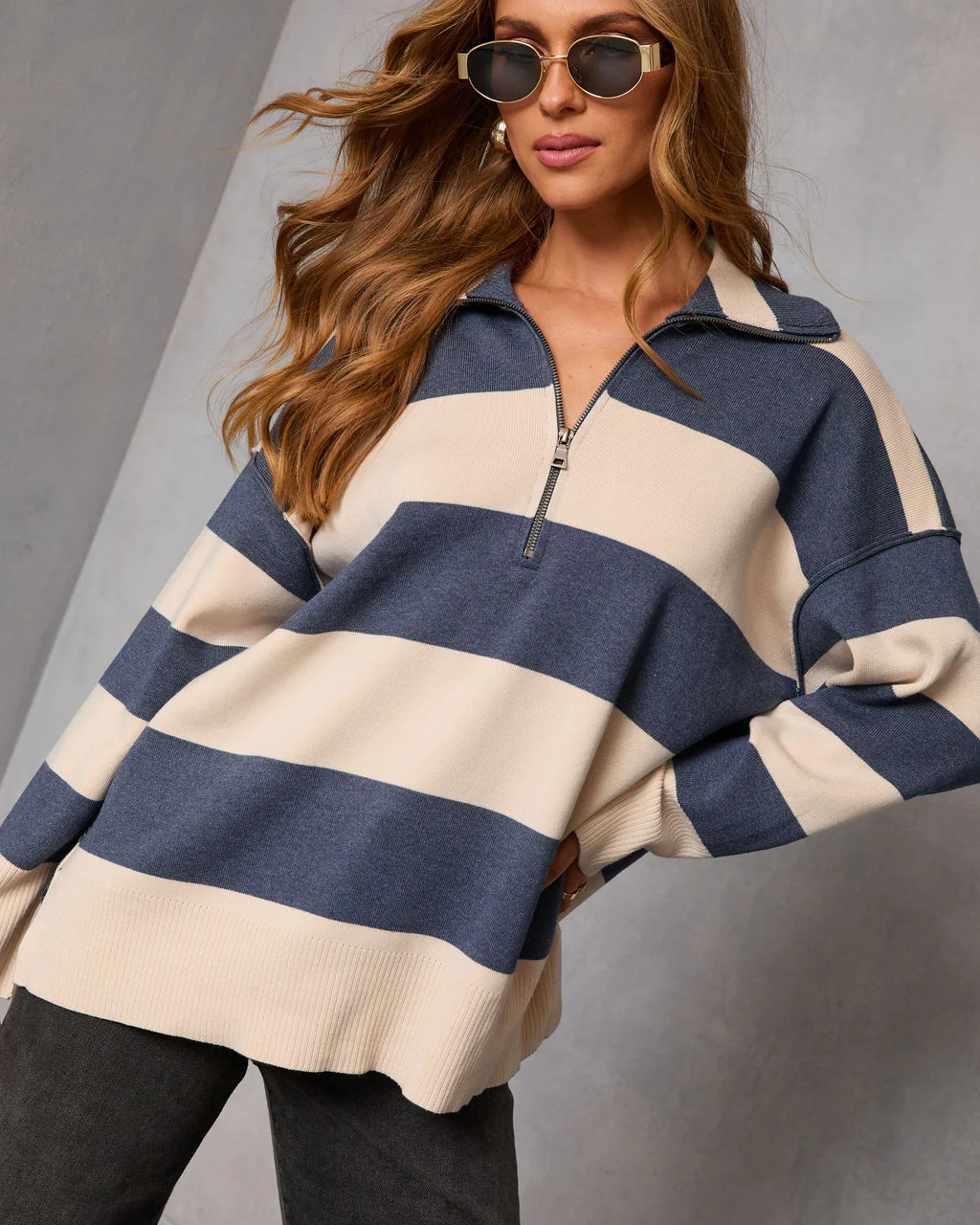 Jussie Striped Half Zip Sweater - Image 6