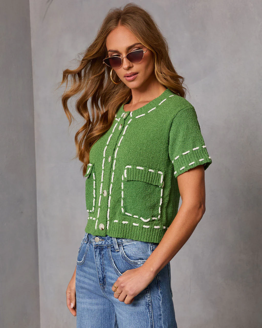 Quiet Start Contrast Stitch Cardigan - Image 9