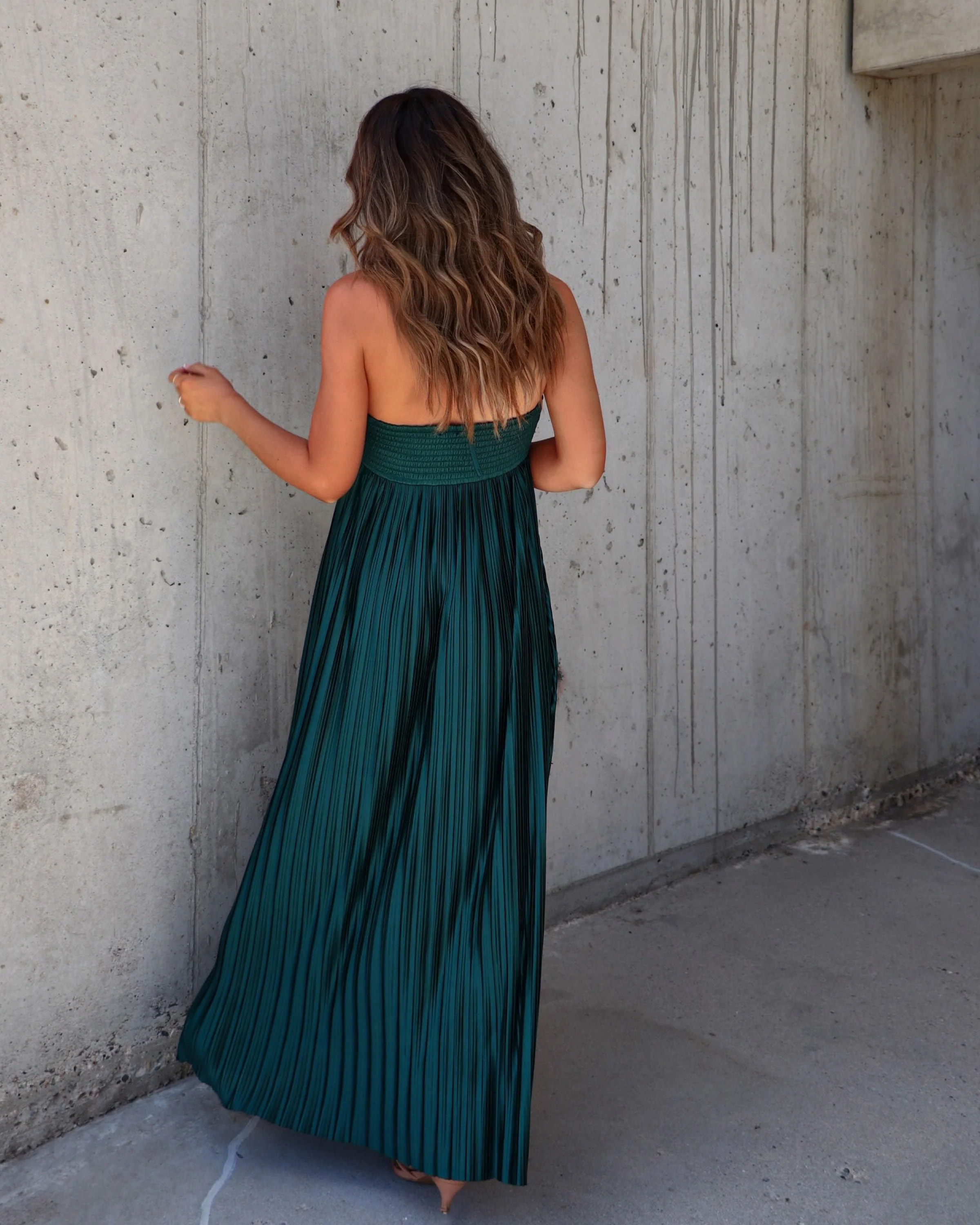 Raise A Toast Satin Plisse Halter Maxi Dress - Image 10