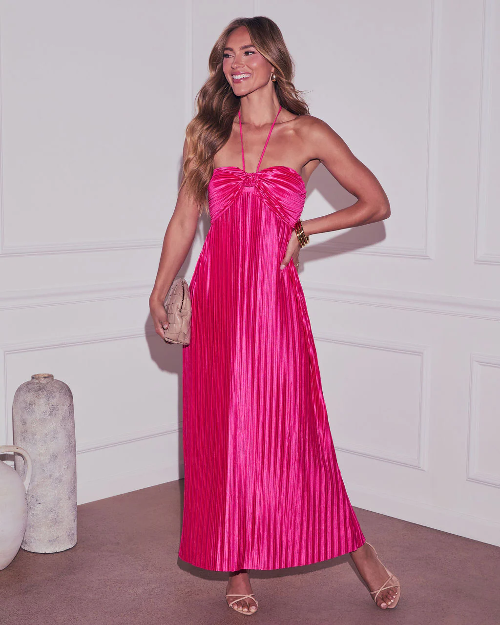 Raise A Toast Satin Plisse Halter Maxi Dress - Image 12