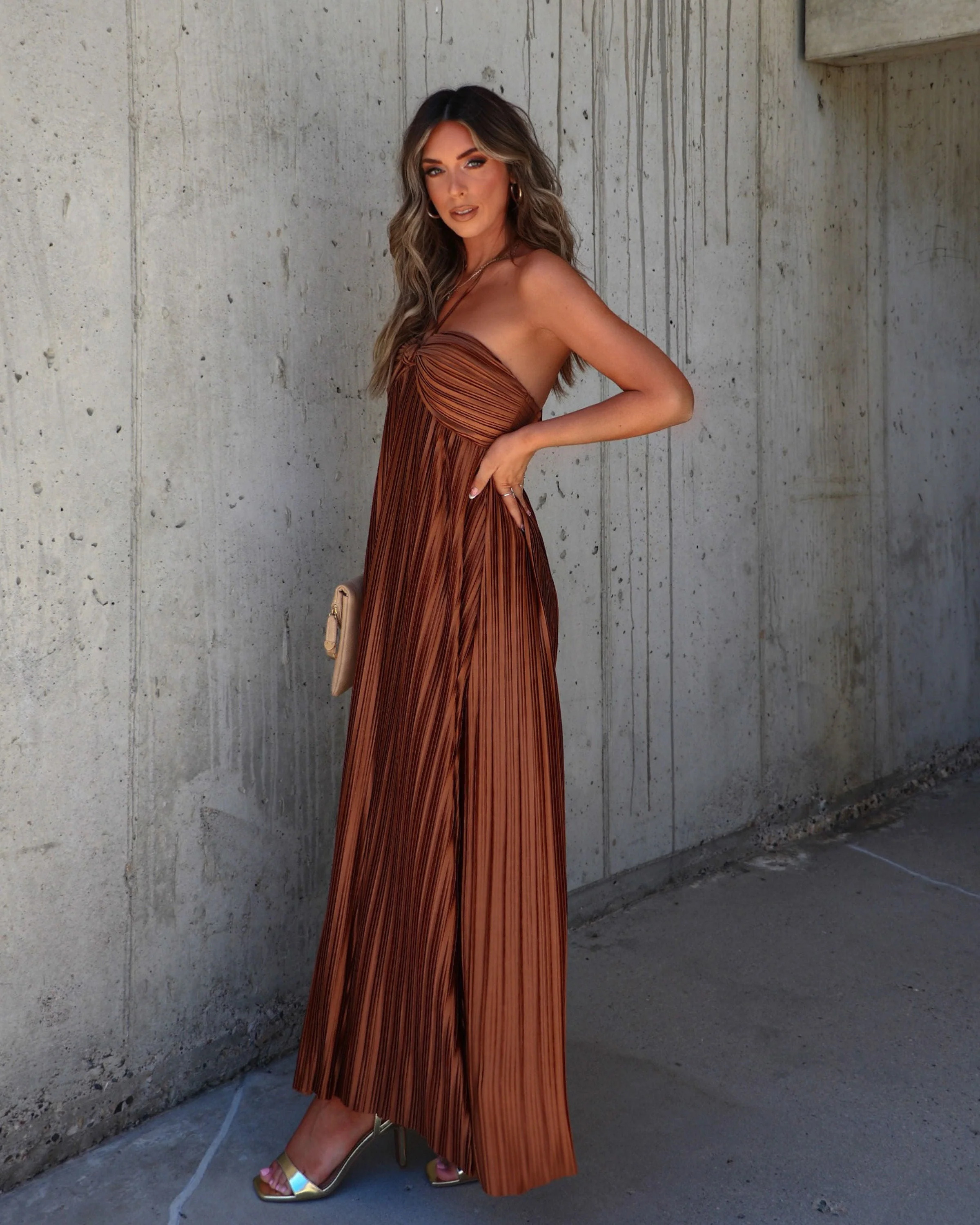 Raise A Toast Satin Plisse Halter Maxi Dress - Image 32